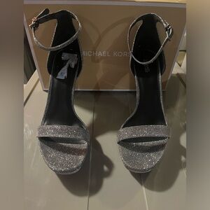 Michael Kors Margot black and silver glittery heels